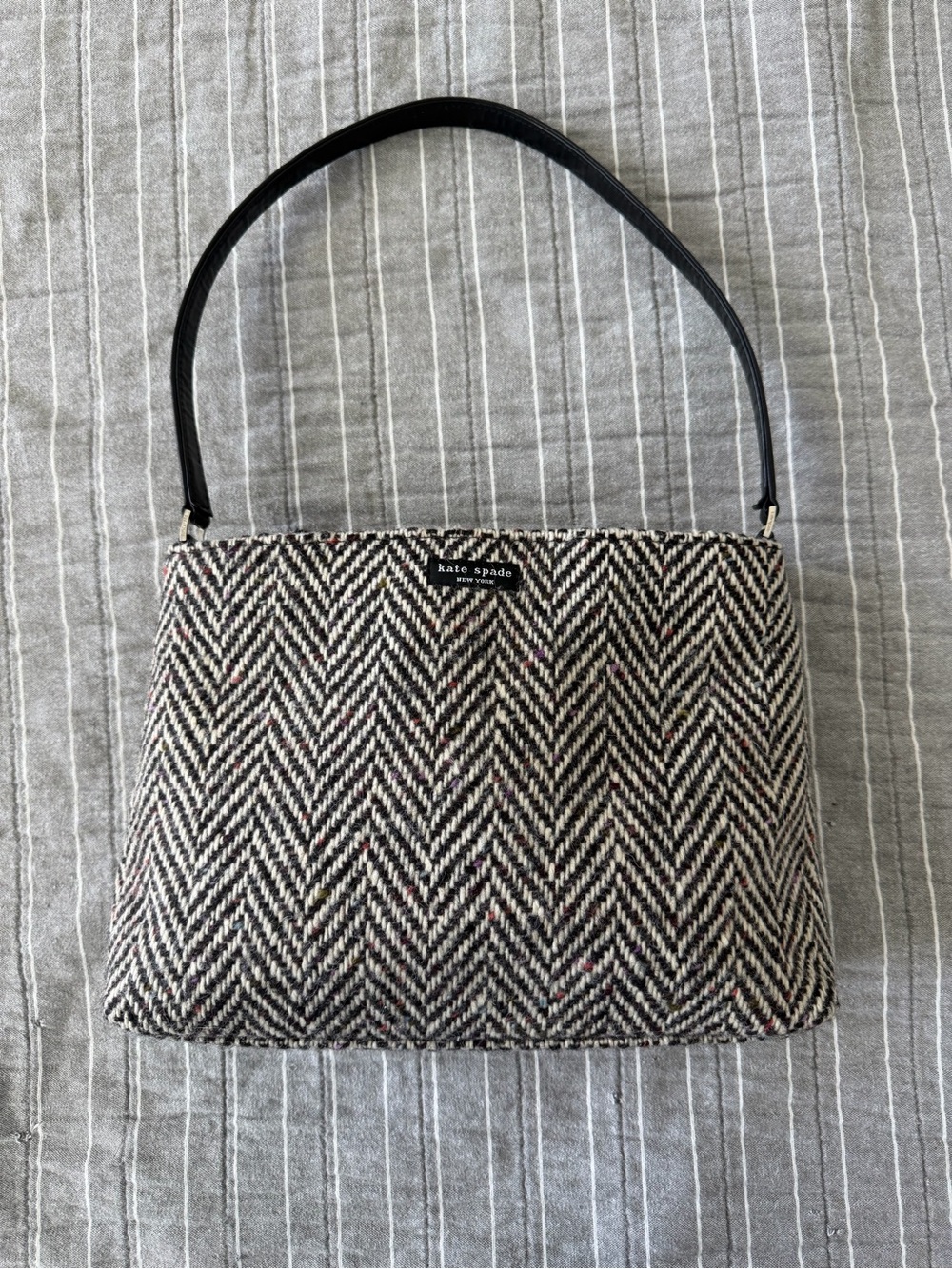 kate spade Black & White Herringbone Shoulder Bag with Subtle Red Fleck